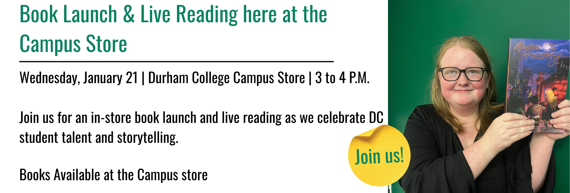 Book launch and reading here at the Campus store on 21 Jan at 3 pm