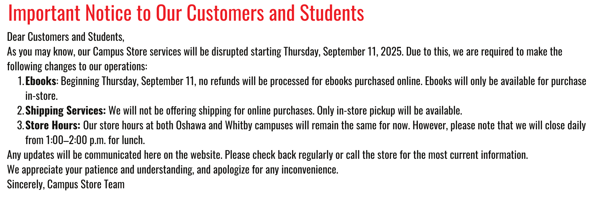 Service disruption